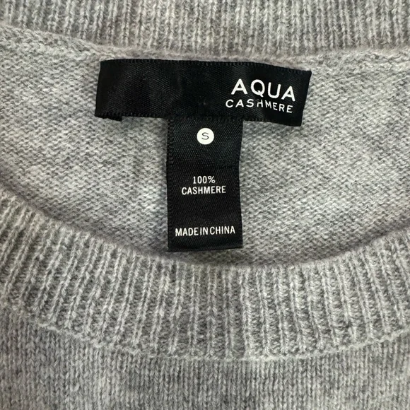 AQUA Cashmere Women's gray black colorblock Crewneck 100% Cashmere Sweater - Picture 3 of 3